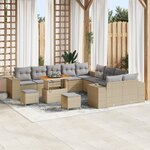 vidaXL Ensemble de canapés de jardin de 13 pièces avec coussins en rotin synthétique beige et acacia