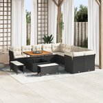vidaXL Canapé de Jardin 13 pièces avec Coussins Noir Poly Rattan Acacia