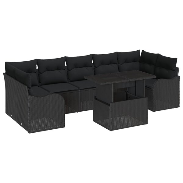 vidaXL Ensemble de canapés de jardin 8 pièces avec coussins Noir Rattan Poly