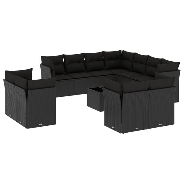 vidaXL Salon de jardin 12 Pièces avec coussins noir résine tressée