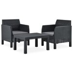 vidaXL Salon de jardin 3 Pièces avec coussins PP Rotin Anthracite