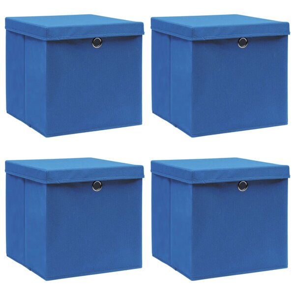 vidaXL Boîtes de rangement avec couvercle 4 Pièces Bleu 32x32x32 cm Tissu