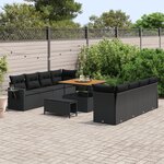 Ensemble de canapé de jardin 11 pièces avec coussins noir poly rattan acacia