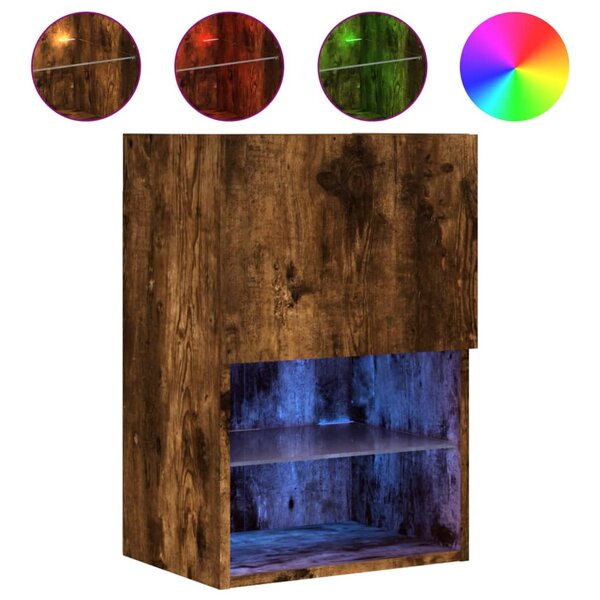 vidaXL Meuble TV avec lumières LED chêne fumé 40 5x30x60 cm
