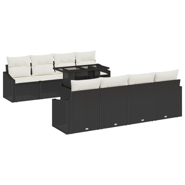 vidaXL Set de canapé de jardin 7 pièces avec coussins en poly rattan noir
