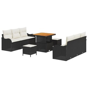 Ensemble de Canapés de Jardin 9 pièces vidaXL avec coussins Noir Rattan Synthétique Acacia