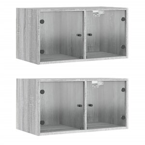 vidaXL Armoires murales portes vitrées 2 Pièces sonoma gris 68 5x37x35 cm