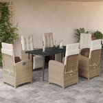 vidaXL Ensemble à manger de jardin et coussins 7 Pièces beige poly rotin