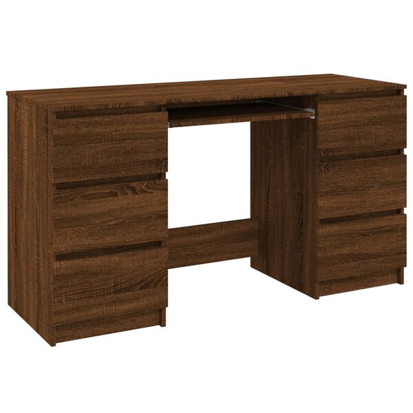 Bureau table poste de travail meuble d'ordinateur informatique étude chêne 140 x 50 x 77 cm bois d'ingénierie brun 02_0023620