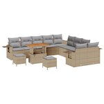 Ensemble de canapé de jardin 13 pièces avec coussins beige en rotin poly acacia