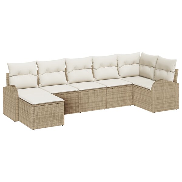 vidaXL Ensemble de Canapé de Jardin 7 Pièces avec Coussins Beige Poly Rattan