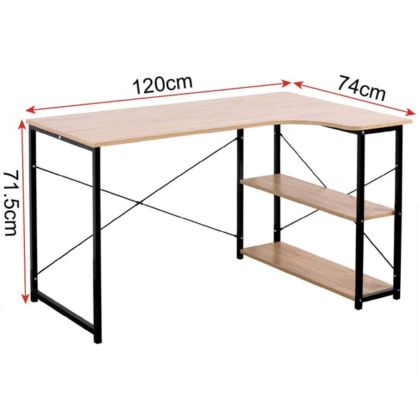 Bureau adulte table de travail spacieuse avec deux étagères MDF 120 cm beige 19_0000390