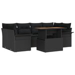 vidaXL Set de Canapés de Jardin 7 Pièces avec Coussins Noir Poly Rattan Acacia