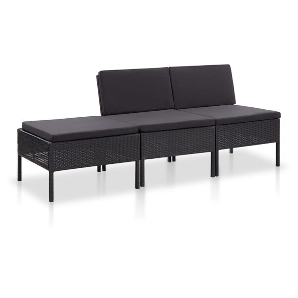 vidaXL Salon de jardin 3 Pièces avec coussins Résine tressée Noir