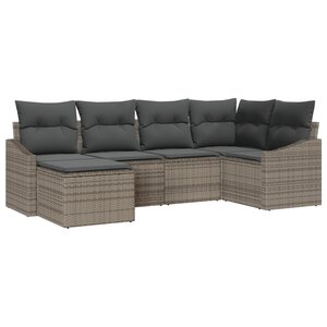 vidaXL Ensemble de Dîners de Jardin 6 Pièces avec Coussins Gris en Rattan