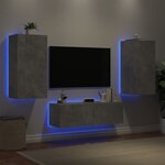 vidaXL Meuble TV muraux 3 Pièces avec lumières LED gris béton