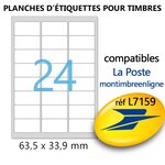 Lot de 100 planches a4 de 24 étiquettes  spéciales timbre - 6,35 x 3,39 cm = 2400 étiquettes