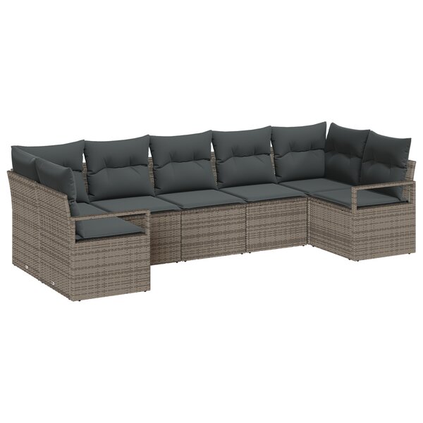 Ensemble de Canapés de Jardin 7 Pièces avec Coussins Gris en Poly Rotin