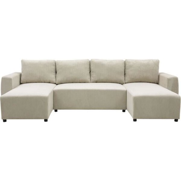 Canapé d'angle convertible panoramique PHAREL5/6 places - Perle - Coffre de rangement - 297 x 155 x 85