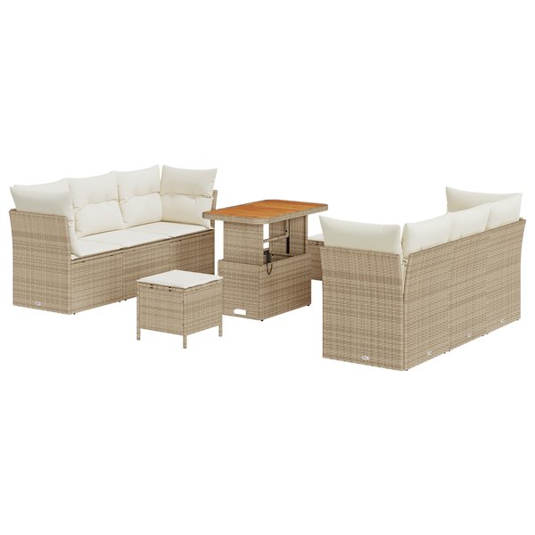 Ensemble de canapé de jardin de 9 pièces avec coussins Beige Rotin synthétique Acacia