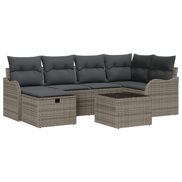 Ensemble de Canapés de Jardin vidaXL 7 Pièces avec Coussin Gris Rattan Poly