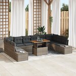 vidaXL Ensemble de canapé de jardin 11 pièces avec coussins gris en rotin poly