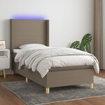vidaXL Sommier à lattes de lit matelas et LED Taupe 90x200 cm Tissu