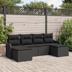 Set de canapé jardin vidaXL 6 pièces avec coussins rotin poly noir