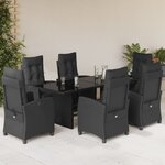vidaXL Ensemble à manger de jardin coussins 7Pièces Noir Résine tressée