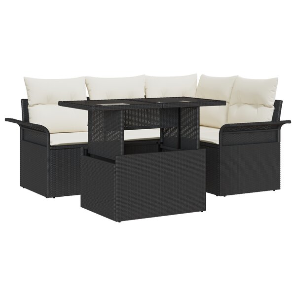 vidaXL Ensemble de canapé de jardin 5 pièces avec coussins rattan poly noir