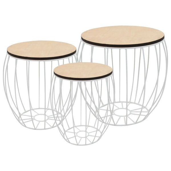 vidaXL Ensemble de table basse Contreplaqué de peuplier Fer 3 Pièces