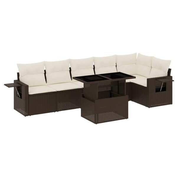 vidaXL Salon de jardin avec coussins 7 Pièces marron résine tressée