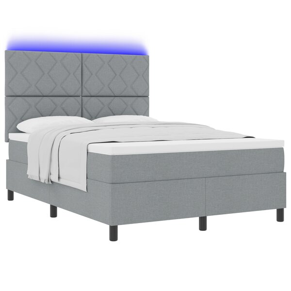 vidaXL Lit à ressorts avec matelas et lumière LED Gris clair 140x200 cm Tissu