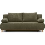 Banquette convertible 3 places MIKA - Velours côtelé vert kaki - Coffre de rangement - 192 x 84 x 93 cm
