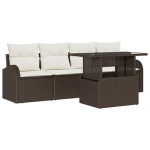 vidaXL Ensemble de Canapé de Jardin 5 Pièces Avec Coussins Marron Rotin Poly