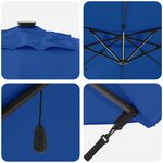 vidaXL Parasol Cantilever Roma avec LEDs Bleu Azur 286x285x270 cm Aluminium