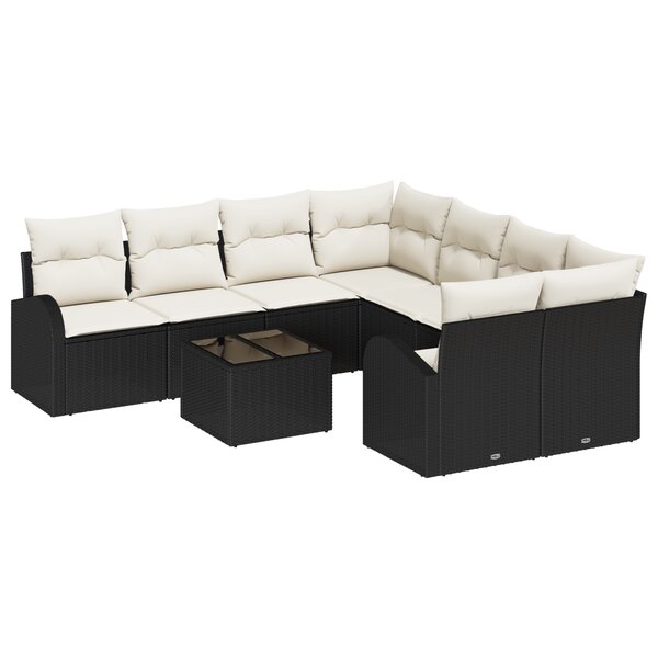 vidaXL Ensemble de canapé de jardin 9 pièces avec coussins noir poly rattan