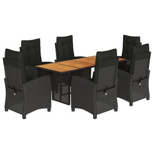 vidaXL Ensemble à manger de jardin coussins 7Pièces Noir Résine tressée