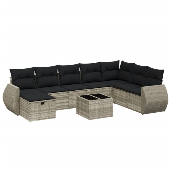 vidaXL Salon de jardin 9 Pièces avec coussins gris clair résine tressée
