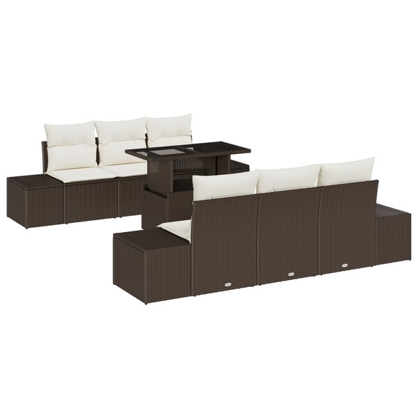 vidaXL Ensemble de canapé de jardin 7 pièces avec coussins Marron en poly rattan