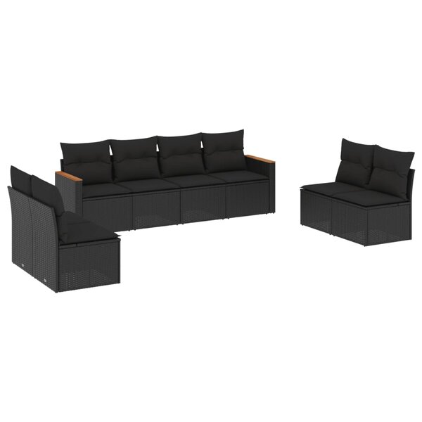 vidaXL Salon de jardin 8 Pièces avec coussins noir résine tressée