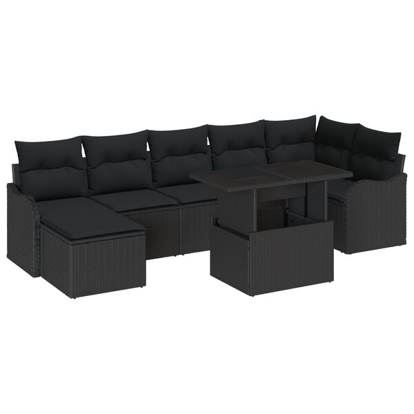 Ensemble de Canapé de Jardin vidaXL 8 pièces avec Coussins Noir Rotin Synthétique