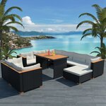 vidaXL Salon de jardin 10 Pièces avec coussins Résine tressée Noir