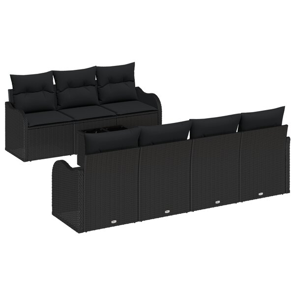 Canapé de Jardin 8 Pièces avec Coussins Rattan Poly Noir
