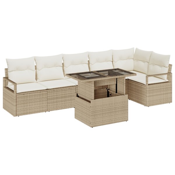 Ensemble de Canapés de Jardin 7 Pièces avec Coussins Beige Rattan Poly