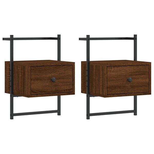 vidaXL Table de chevet murale 2 Pièces chêne marron 35x30x51 cm