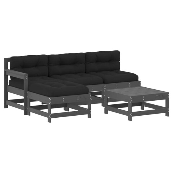 vidaXL Salon de jardin 5 Pièces avec coussins gris bois massif