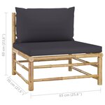 vidaXL Canapé de milieu de jardin avec coussins gris foncé Bambou