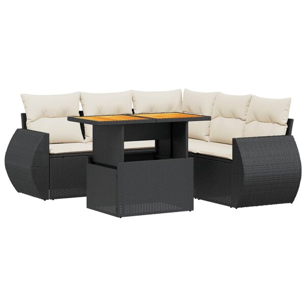 vidaXL Salon de jardin 6 Pièces avec coussins noir résine tressée