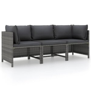 vidaXL Canapé de jardin à 3 places avec coussins Gris Résine tressée